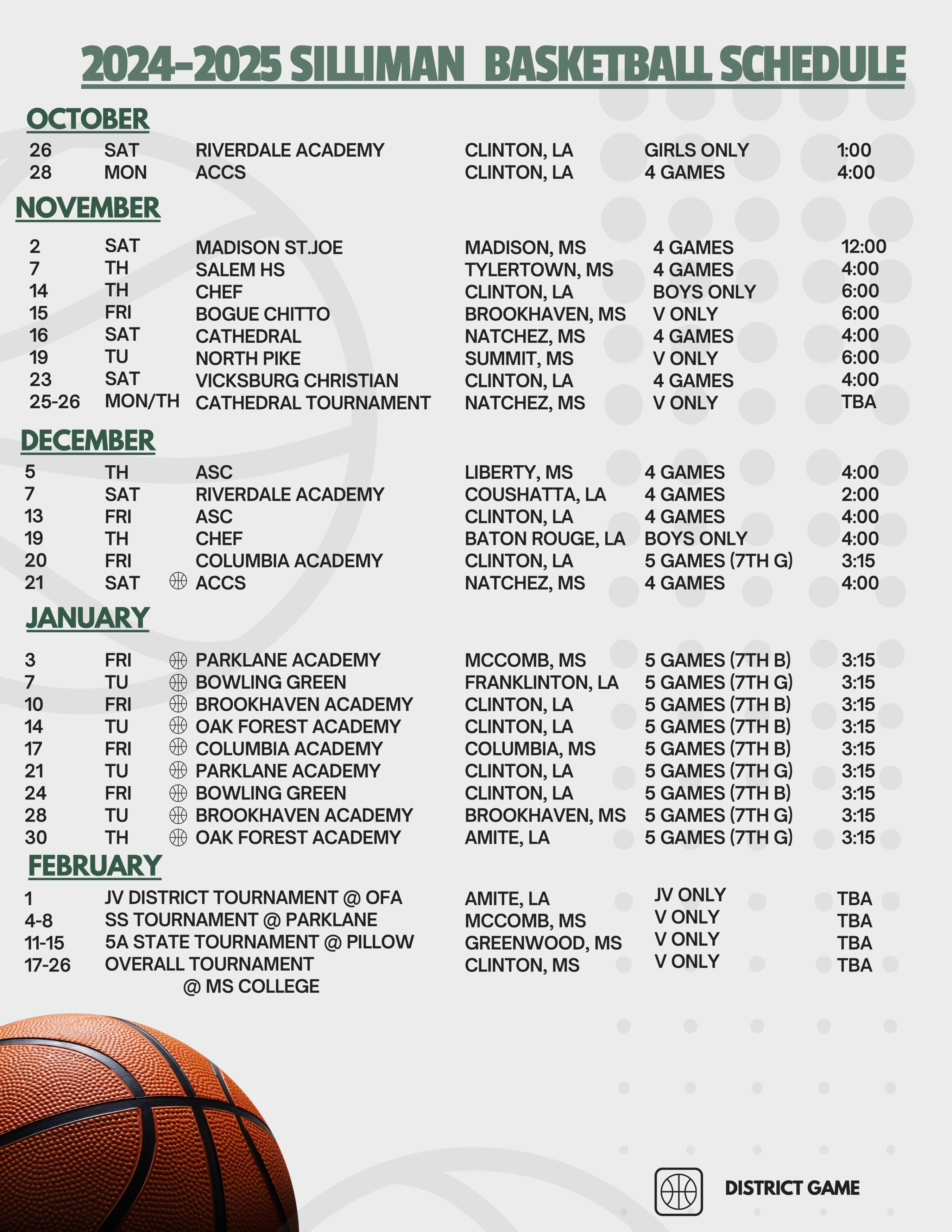 Basketball schedule